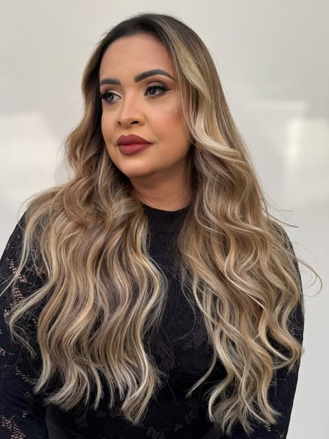 Resultado capilar com ondas e luzes, trabalho de Cíntia Siqueira